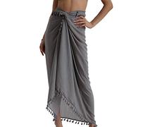 Eicolorte Beach Sarong Pareo - Costume da bagno da donna, semi-velato, con nappe, 13-grigio-lungo, 3XL