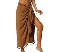Eicolorte Beach Sarong Pareo - Costume da bagno da donna, semi-velato, con nappe, 18-caffè-lungo, taglia unica-L