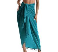Eicolorte Beach Sarong Pareo - Costume da bagno da donna, semi-velato, con nappe, 24-blu pavone-lungo, taglia unica-L