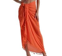 Eicolorte Pareo da spiaggia - Copricostume da donna, semi-velato, gonna corta con nappe, 15-arancione-lungo, XXX-Large