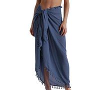 Eicolorte Pareo da spiaggia - Copricostume da donna, semi-velato, gonna corta con nappe, 19-bule-lungo, XXX-Large