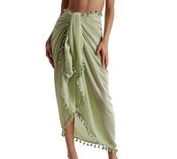 Eicolorte Pareo da spiaggia - Copricostume da donna, semi-velato, gonna corta con nappe, 20-avocado-lungo, XXX-Large