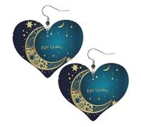 Eid al-Fitr - Orecchini in pelle da donna, a forma di mezzaluna e stelle, orecchini a forma di cuore, leggeri, idea regalo