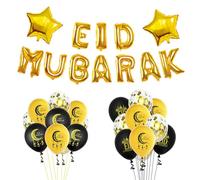 Eid Balloons Set - Eid Decorations Set | Garland Balloons, Palloncini In Oro Nero Luna E Stella Palloncini In Palloncini In Alluminio, Stendardo Di Eid Per Le Vacanze M