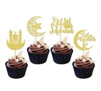 Eid Mubarak Cake Topper, 24 PCS Decorazione Torta Eid Mubarak, Ramadan Topper per Cupcake, Eid Mubarak Glitter Cupcake Topper, Topper Cupcake Luna e Stelle per la Festa dell'Eid (C)