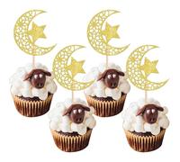 Eid Mubarak Cake Topper, 24 PCS Decorazione Torta Eid Mubarak, Ramadan Topper per Cupcake, Eid Mubarak Glitter Cupcake Topper, Topper Cupcake Luna e Stelle per la Festa dell'Eid (B)