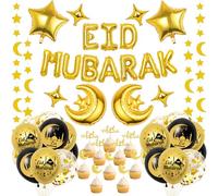 Eid Mubarak Decorazioni, Ghirlanda Eid Mubarak, Palloncini Ramadan Nero Oro Coriandoli, Palloncino Foil Stella Luna, Cake Topper, Ramadan Decorazioni per Giardino Casa Ristorante