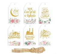 Eid Mubarak - Set di 60 etichette per Ramadan con spago a mezzaluna per matrimoni musulmani, 7 x 4 cm, biglietto bianco (stile 2)
