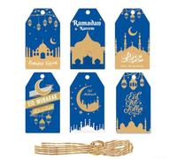 Eid Mubarak - Set di 60 etichette per Ramadan con spago a mezzaluna per matrimoni musulmani, 7 x 4 cm, biglietto bianco (stile uno)