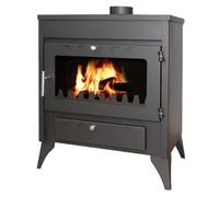 EIDER BIOMASA Stufa a legna 17,05 Kw - Compatta 84 x 51 x 66 cm - Basso consumo - Ghisa - Camera grande per tronchi grandi - fino a 297 m3 - Efficienza energetica Classe A - Visione del fuoco