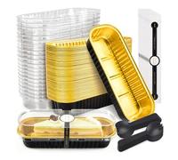 Eidoct Set di 30 mini pirottini da 200 ml, con coperchio e cucchiai, in alluminio, con adesivo sigillante, per torte, matrimoni, compleanni, picnic, feste (nero)