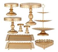 Eidoct Set di 9 Pezzi Supporto per Torta in Metallo Oro, Set di Supporti per Torta Rotonde in Metallo, Supporto per Cupcake, Piatto per Dessert, per Festa di Compleanno, Festa di Nozze, Pomeriggio da