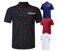 Eiennoai Giacca da Chef Personalizzata Unisex con Nome Ricamato - Uniforme Professionale per Hotel, ristoranti e Catering, con Tasche (Red)