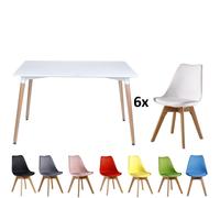 Eiffel Halo Set Cena Tavolo Rettangolare Grande + 6 Lorenzo Sedie Bianco Nero