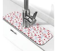 Eiffel Torre Rossa Rubinetto Tappetino per Lavello da cucina, Tappetino drenante per lavello da cucina paraspruzzi, assorbente ad asciugatura rapida Tappetino per rubinetto del lavandino della cucina