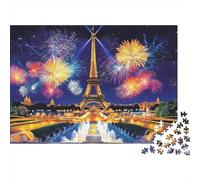Eiffel Tower Fireworks 1000 Pezzi Puzzle Regalo per Adulti Torre Eiffel Fuochi d'Artificio Parigi Notte Premium Spesso Robusto Vivace Sfidante Difficile Sollievo Stress 70x50cm/1000pz