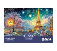 Eiffel Tower in Snowy, Starry Fairy Town Puzzle Da 1000 Pezzi Fantasy Architecture Gioco Di Sfida Per Uomini, Donne E Anziani 52x38cm/1000pcs