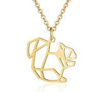 Eiffy Collana da donna in acciaio inox con origami e scoiattolo, geometrica, gioielli con animali
