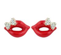 Eiffy Orecchini a bottone a forma di fiocco con due labbra, colore rosso, alla moda