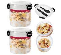Eiflayn Porta Yogurt,2pcs Overnight Oats con Cucchiaio,600+200ml Vasetto per Yogurt a Doppia Parete e a Prova di Perdite,Porta Yogurt Refrigerato per Il Lavoro,Lo Studio e i Viaggi.
