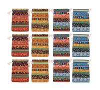Eighosee 12 sacchetti in stile egiziano per gioielli, portamonete, con coulisse, sacchetto regalo in cotone, borsa da viaggio etnica, Multicolore