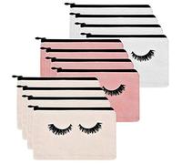 Eighosee 12 sacchetti per cosmetici per ciglia, trousse da viaggio per articoli da toeletta con cerniera per donne e ragazze, , beige, rosa