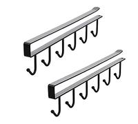 Eighosee 2 ganci per tazze, bicchieri da vino, utensili da cucina, cravatte, cinture e sciarpe, supporto da appendere sotto l'armadio senza forare nero