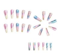 Eighosee 24Piece Balletto Colorato Unghie Finte Punte Lunghe per Unghie A Bara Manicure Fai da Te Unghie Glitterate con Diamanti Punte per Unghie Finte