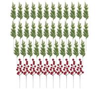 Eighosee 45 Pezzi Decorazioni Rami di Pino Artificiali Bacche di Agrifoglio Steli di Bacche Rosse per Ghirlande di di Natale Regalo Verde