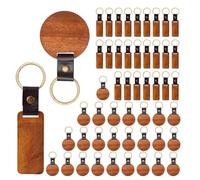 Eighosee 50 Pezzi in Legno Grezzi con Striscia di Pelle, in Legno Non Finiti Rotondi e Rettangolari per Regali Artigianali DIY