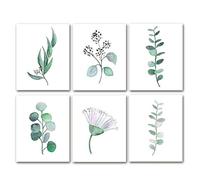 Eighosee Arte della Parete su Tela, Set di Foglie di Eucalipto Cornice, Pianta Verde Floreale Naturale per Decorazioni da Parete (Cornice, 6 Pezzi)