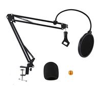 Eighosee Asta per microfono con braccio a forbice con vite da 3/8-5/8/8/morsetto di montaggio da tavolo/filtro/supporto clip