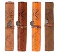 Eighosee Astuccio Portapenne In Pelle da 4 Pezzi, Astuccio Portapenne Arrotolabile con Mappa Creativa, Astuccio per Pennelli da Trucco Vintage, Copertina Liscia Opaca In PU