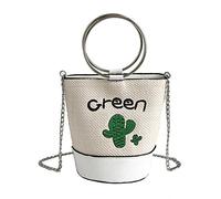 Eighosee Borsa a secchiello in paglia intrecciata con cactus, piccola catena, borsa a tracolla singola con personalit, colore , , Taglia
