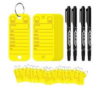 Eighosee Etichette In PVC con Etichette e Anelli, Etichette per Chiavi Auto per Organizzazione, Identificatori Ed Etichette per Bagagli con Pennarelli 500 Pezzi Gialli