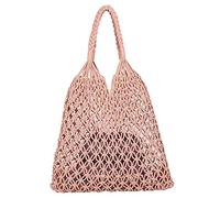 Eighosee Fashion Borsa Da Spiaggia Popolare Borsa Fatta un Mano Tessuta Composita Corda Di Maglia Tessitura Borsa un Tracolla Di Paglia Set 2 Set Rosa