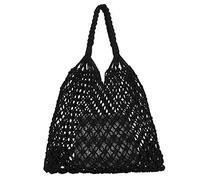 Eighosee Fashion Borsa Da Spiaggia Popolare Borsa Fatta un Mano Tessuta Composita Corda Di Rete Tessitura Borsa un Tracolla Vuota Borsa Shopping Set 2 Nero