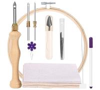Eighosee Kit di Cucitura Ad Ago per Punzonatura Kit per Principianti in Legno Color Legno con Telaio da Ricamo Punzone Ad Ago Regolabile, Panno per Trapuntatura, Aggancio per Tappeto