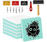 Eighosee Kit per la Produzione di Francobolli per Principianti: 6pcs 2 "X2" Blocchi Intagliati In Gomma e Strumenti Linoleum per Progetti Fai -da -Te