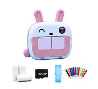 Eighosee Mini fotocamera digitale con stampa istantanea, per studenti, con cordino, per bambini, stampante per carta termica, wireless, WiFi, video HD 4K 1080p (rosa)