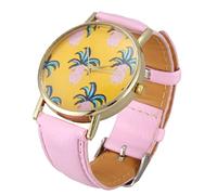 Eighosee Orologio analogico al quarzo con cinturino in pelle, modello ananas, rosa, rosa