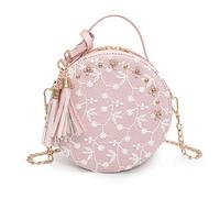 Eighosee Pizzo Rotondo Alta PU pelle Donne Crossbody Femminile Piccolo Fiore Catena Borsa a Tracolla Rosa, rosa, Taglia