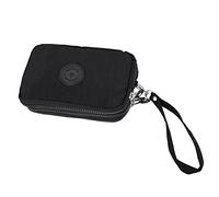 Eighosee Portafoglio da in tessuto rondella con cerniera, tre tasche con cerniera, borsa per make-up portatile, nero