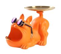 Eighosee Resina Cool Bulldog Crafts Dog Butler con Vassoio per Chiavi, Gioielli, Animali, Decorazione per la Casa, Statua, Arancione Durevole, Facile da Usare, 16 X 20 X 16 cm