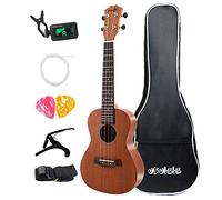 Eighosee Sapele - Kit ukulele da concerto da 58 cm, 4 corde, mini chitarra hawaiana con , tracolla e plettri