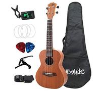 Eighosee Sapele - Kit ukulele da concerto da 58 cm, 4 corde, mini chitarra hawaiana, con tracolla, punture, plettri, strumento musicale