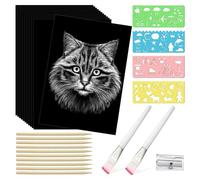 Eighosee Set da 37 Pezzi di Carta da Grattare per Bambini, Adulti, Kit Artigianali per Gratta e Carta da Grattare Patinata Nera, Stilo e Stencil In Legno