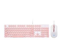 Eighosee Tastiera portatile retrò con mouse e tastiera da gioco cablata con cappuccio rotondo pulsante multimediale tastiera mouse set, rosa