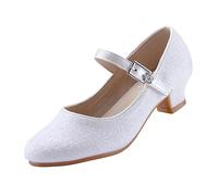 EIGHT KM Scarpe con Tacco per Ragazze Mary Jane Eleganti Principessa Décolleté da Matrimonio EKM7015 Scintilla di Glitter Minerva Bianco Taglia EU 30