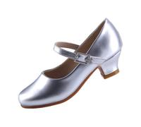 EIGHT KM Scarpe con Tacco per Ragazze Mary Jane Eleganti Principessa Décolleté da Matrimonio EKM7015 Pelle Verniciata Argento Taglia EU 34